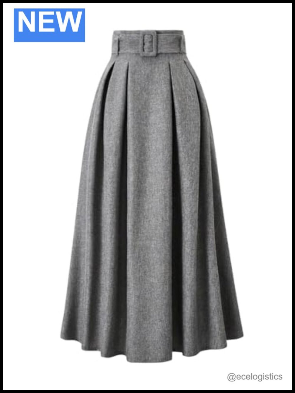 High Waisted Pleated A-Line Midi Skirt with Belt (fits like 28-inch waist)